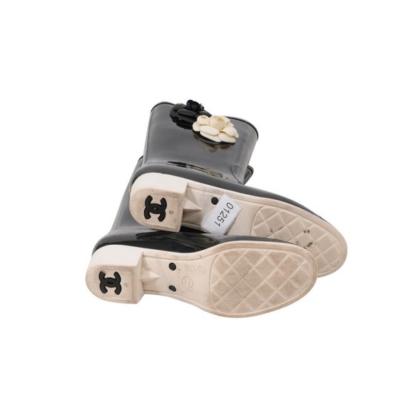 Chanel Womens Camellia Rain Boots IT 42 US 12 Black Rubber Embellished CC Flower - Picture 8 of 8